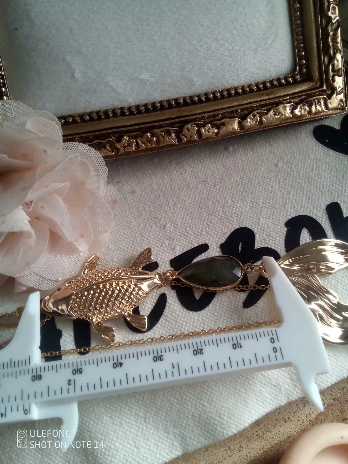 Gold fish pendant necklace and labradorite stone – photo 5